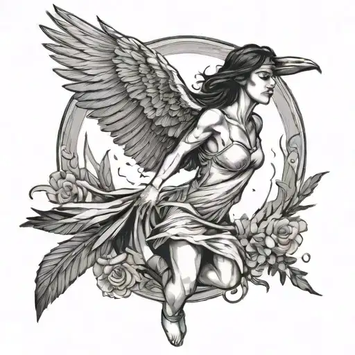 Memento Vivere Woman With Raven Wings Flying Away