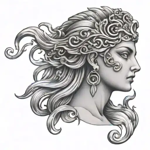 Face Half Medusa Half Athena Greek Goddess