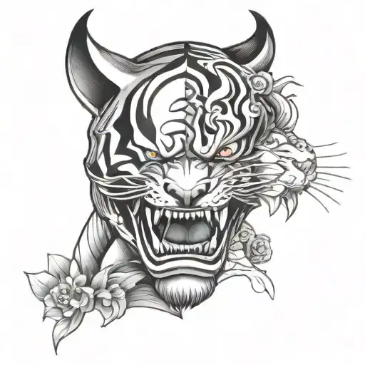 Half Tiger Face Half Hannya Face