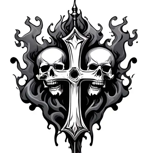 Cross With Skulls And Smoke