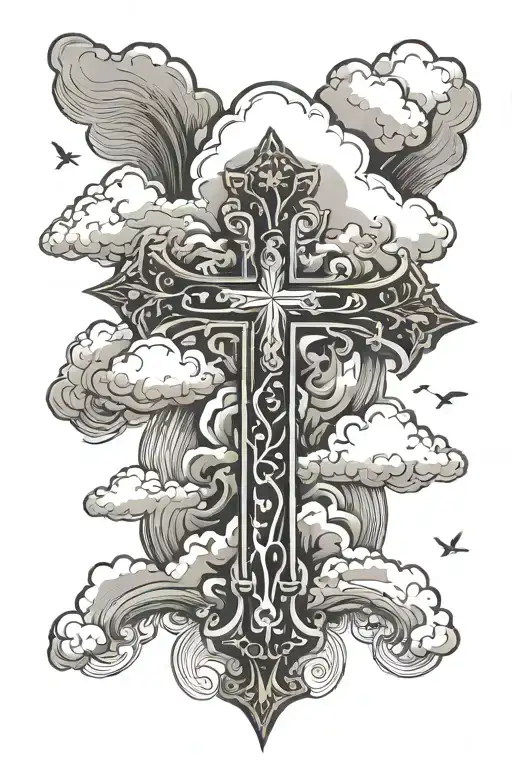 Cross With Clouds With Bible Verse
