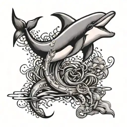 Design A Tattoo Of A Dolphin Swimming Through A Sea Of Dollar Signs