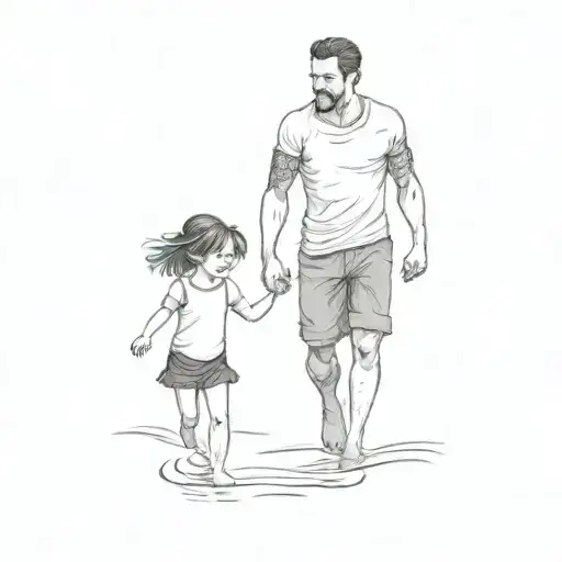 A Man And A Little Girl In The Ocean