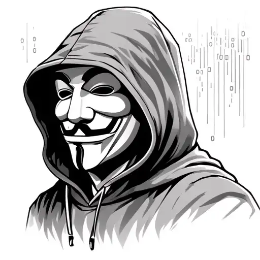 Guy Fawkes Mask Inside A Hoodie And Binary As A Background