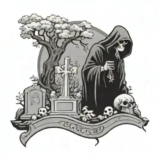 Grave Yard With Trees And A Grim Reaper On Stomach Gothic
