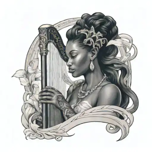 Black Woman Playing Harp Etheral