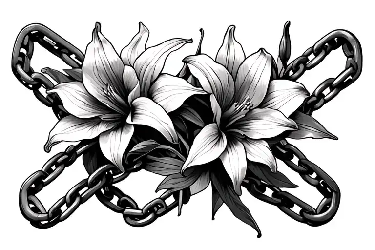 Multiple Broken Chains With Amaryllis Flowers Intertwined