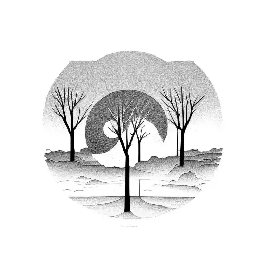 A Forest With A Mystical Moon Shining Through The Trees