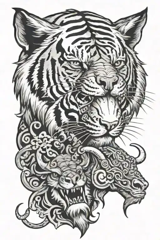 Tiger Ox And Goat Head With Long