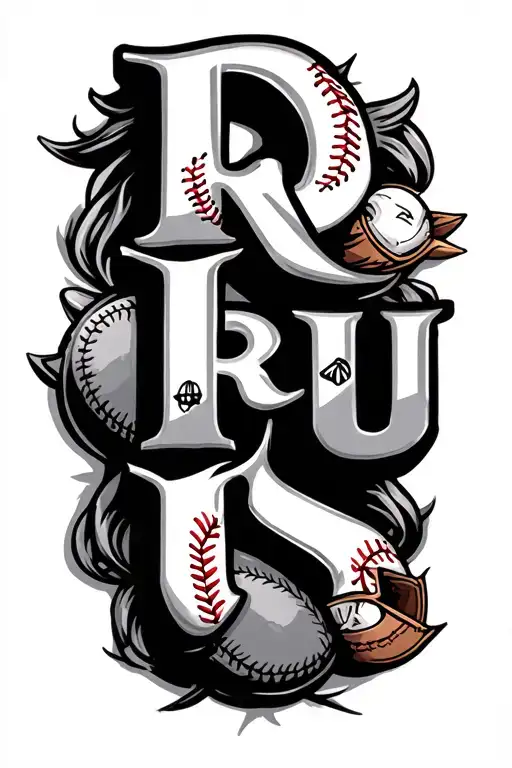The Word 'Rufus' With The Letters Being Items From Baseball And Horse Racing