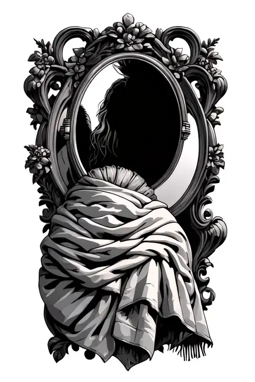 Standing Mirror With Blanket And Ear Muffs Draped Over Top