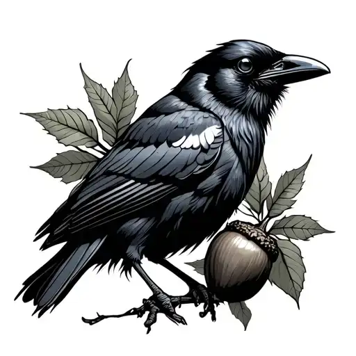 Crow Carrying An Acorn
