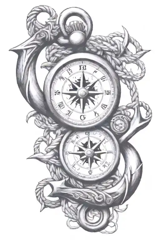 Clock Compass Anchor Rope Intertwined