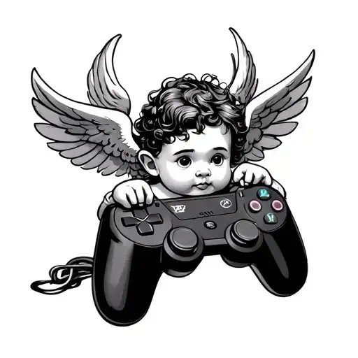 Cherub Playing Video Game Controller