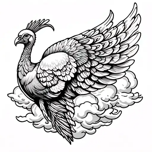 Turkey Wing Surrounded By Traditional Style Clouds