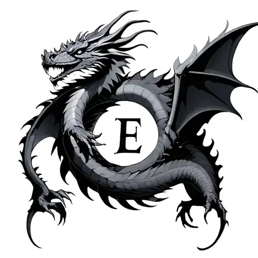 Dragon Flying In A Circle With An E In The Middle