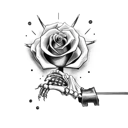 Rock-inspired Ambulancier Symbol With A Skeleton Hand Holding A Rose