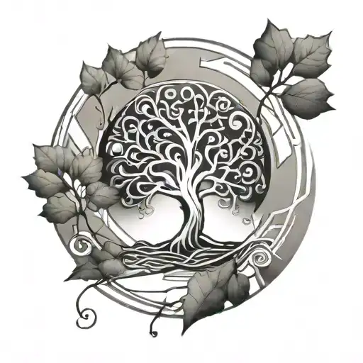 Nordic Life Tree With Geometric Band