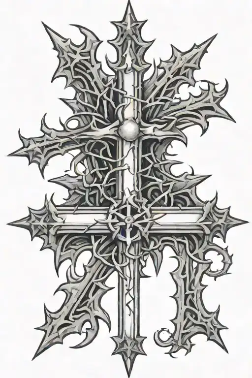 Thorns With 3 Crosses On The Bottom And 3 Names For Each Row Of Thorns With A Thorn Crown On Top