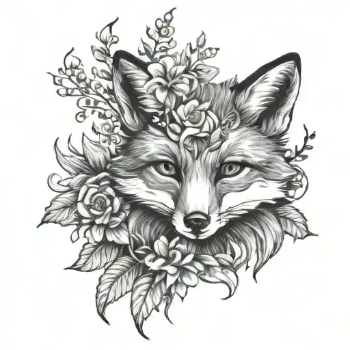 Full Fox With Flowers And Leaves