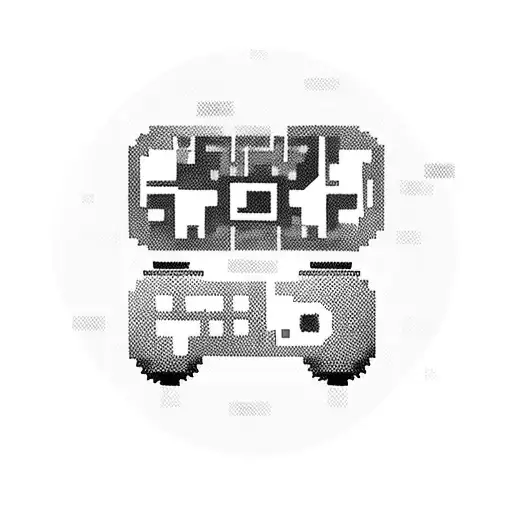 A Black And Grey Tattoo Of A Pixelated Video Game Controller Surrounded By Computer Circuitry