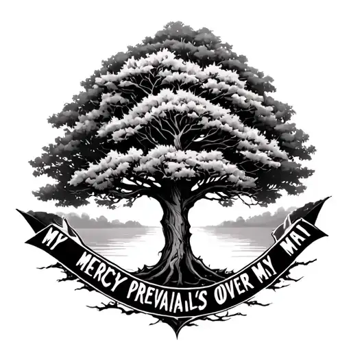 A Willow Tree From The Walking Dead And The Words My Mercy Prevails Over My Wrath