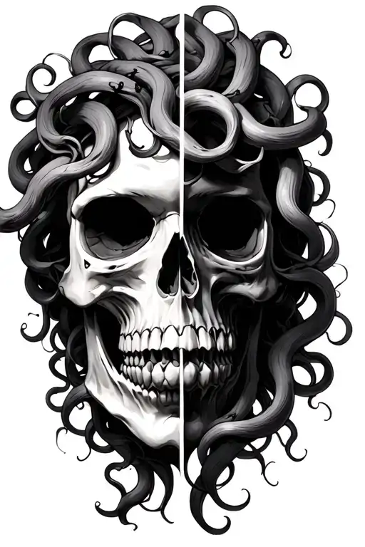 Medusa With Half Face A Skull Made