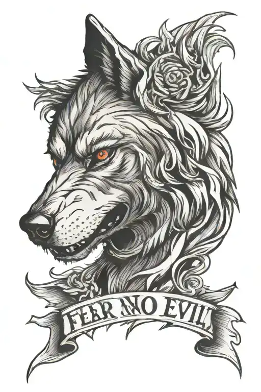 Text Fear No Evil Wolf Head