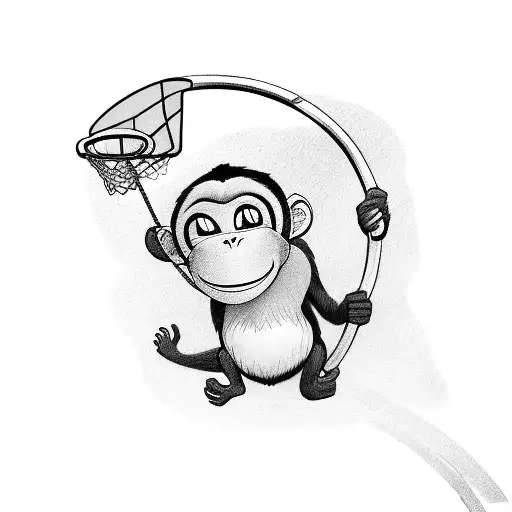Monkey Swinging From Basketball Hoop