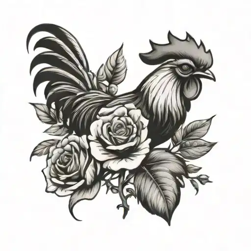 Rooster And Rose Stem