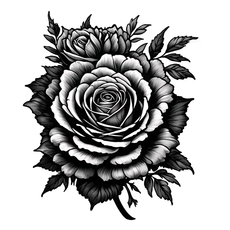 Marigold Flower Hugging A Rose Intertwined