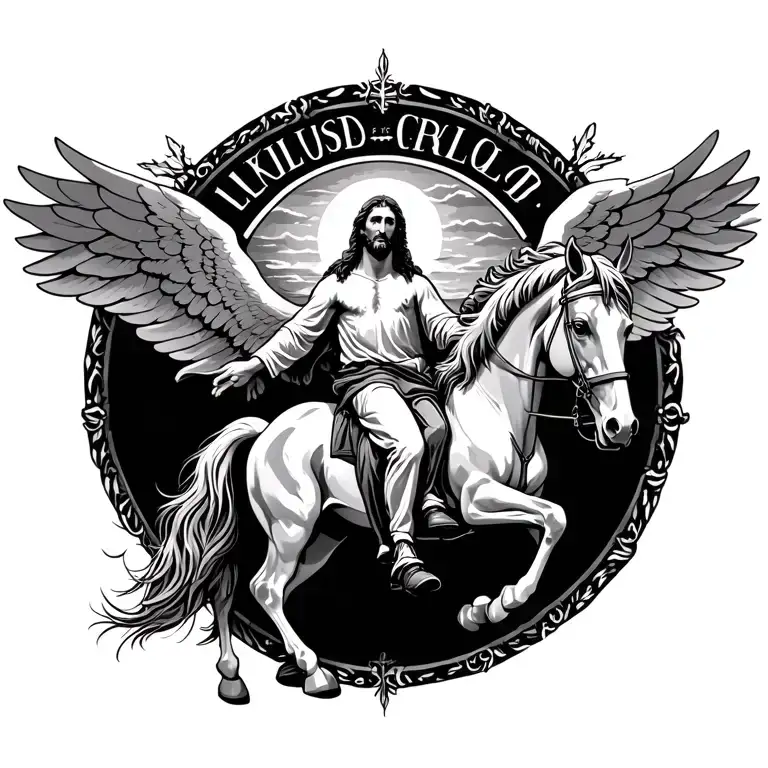 Jesus Riding A Horse With Wings