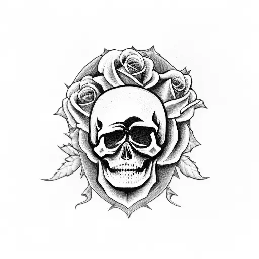 Skull And Roses In An Hourglass