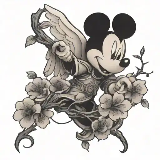 Mickey Mouse Angel And Cherry Blossom Branches