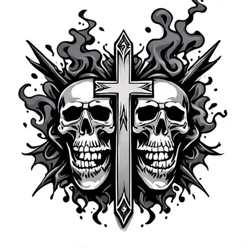 Cross With Skulls And Smoke