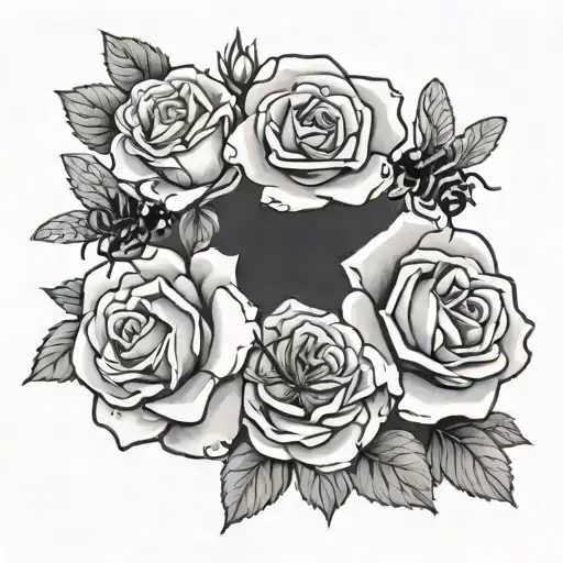 Rose And 4 Bees Flying