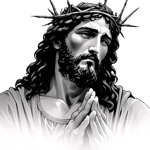Jesus Praying With Thorn Crowns Symbolizing Royalty And Leadership