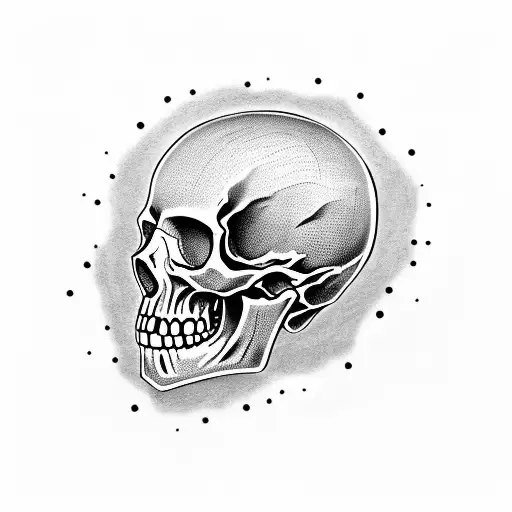 Skull With Some Flesh And Ancient Majic Symbols