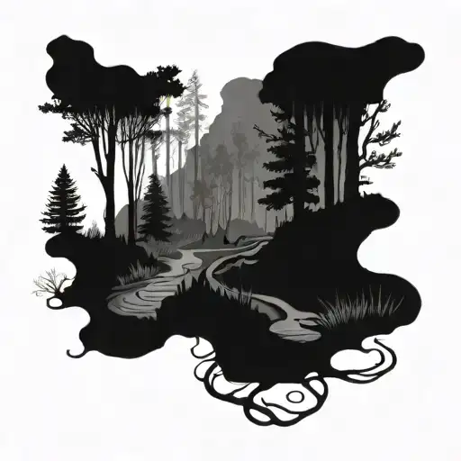 Burnt Forest With A Winding Trail And Cairns Marking The Way