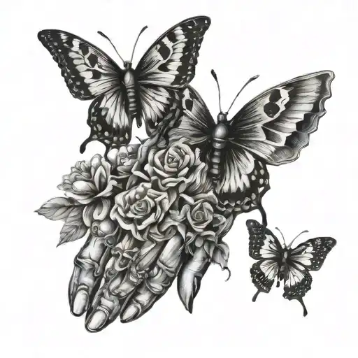 Skeleton Hand With And Butterfly's