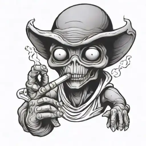 An Cartoon Alien Smoking A Cigar