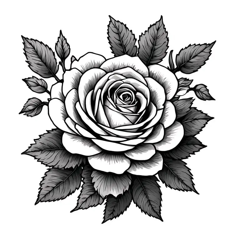 Marigold Flower Hugging A Rose Linework