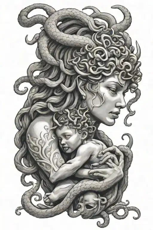 Medusa Holding A Baby Minotaur