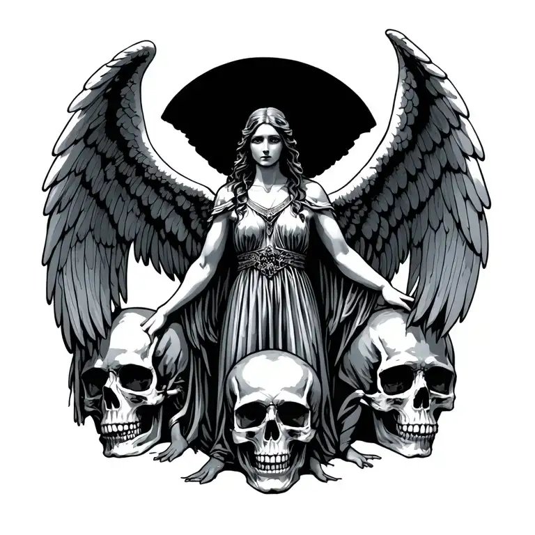 Angel Standing On Skulls