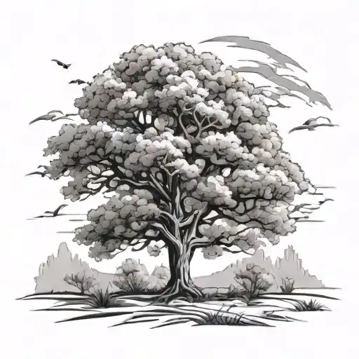 Young Tree Standing In Field Of Down Trees With Wind