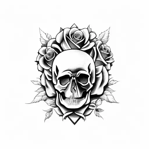 Skull And Roses In An Hourglass