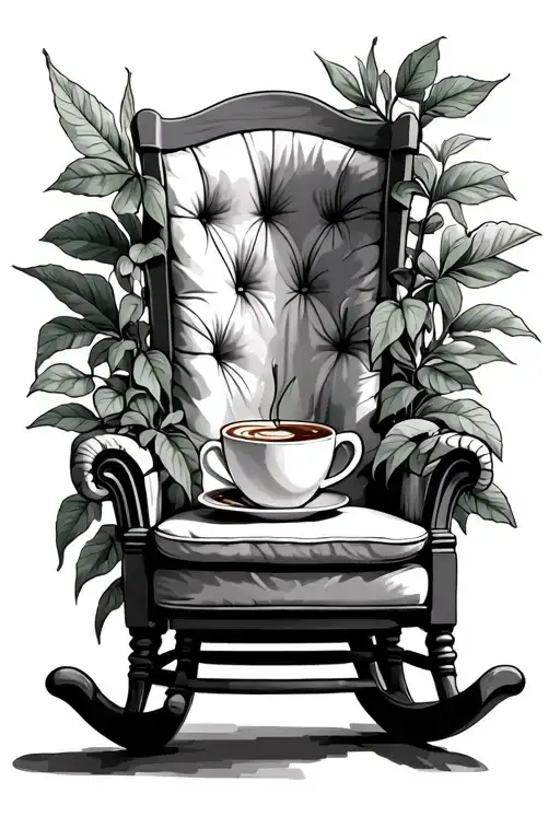 Coffee Plant Wrapped Around A Rocking Chair And Expresso Cups
