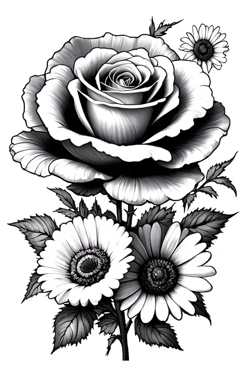 Adhd Rose With Poppy And Daisy Flowers