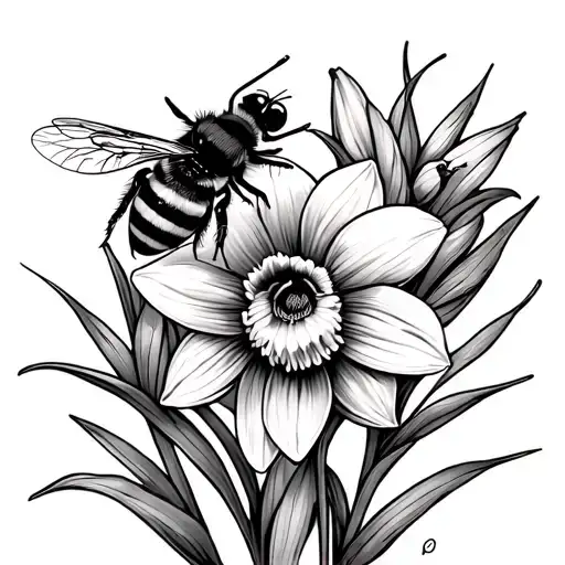 Simple Dafodil And Bee With Hay Hay