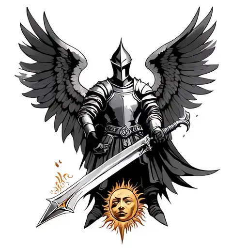 Knight With Four Wings Holding A Sword With Sun